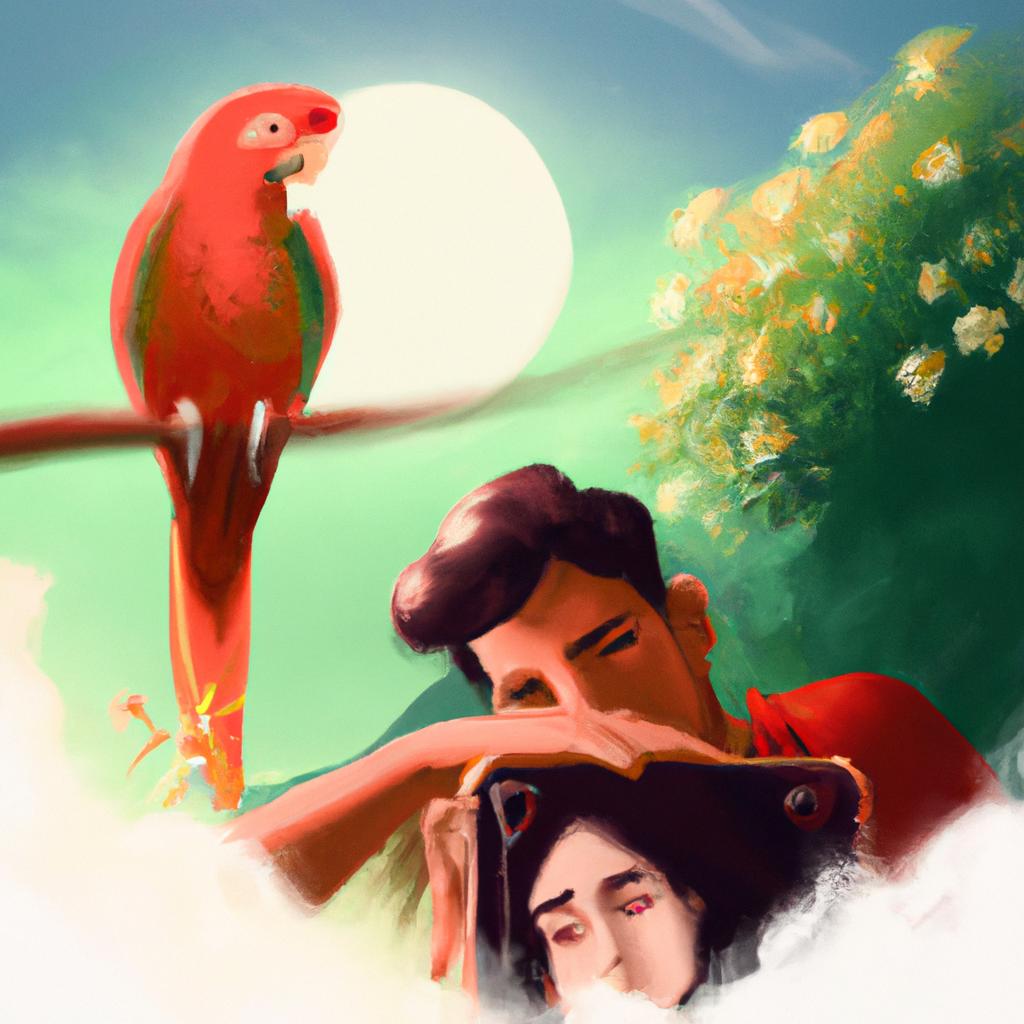 Imagem de capa do post "Descubra o que Significa Sonhar com Papagaio Vermelho!" com um desenho digital