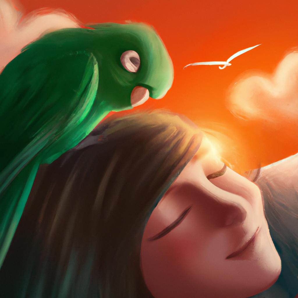 Imagem de capa do post "Descubra o Significado de Sonhar com Periquito Verde Voando!" com um desenho digital