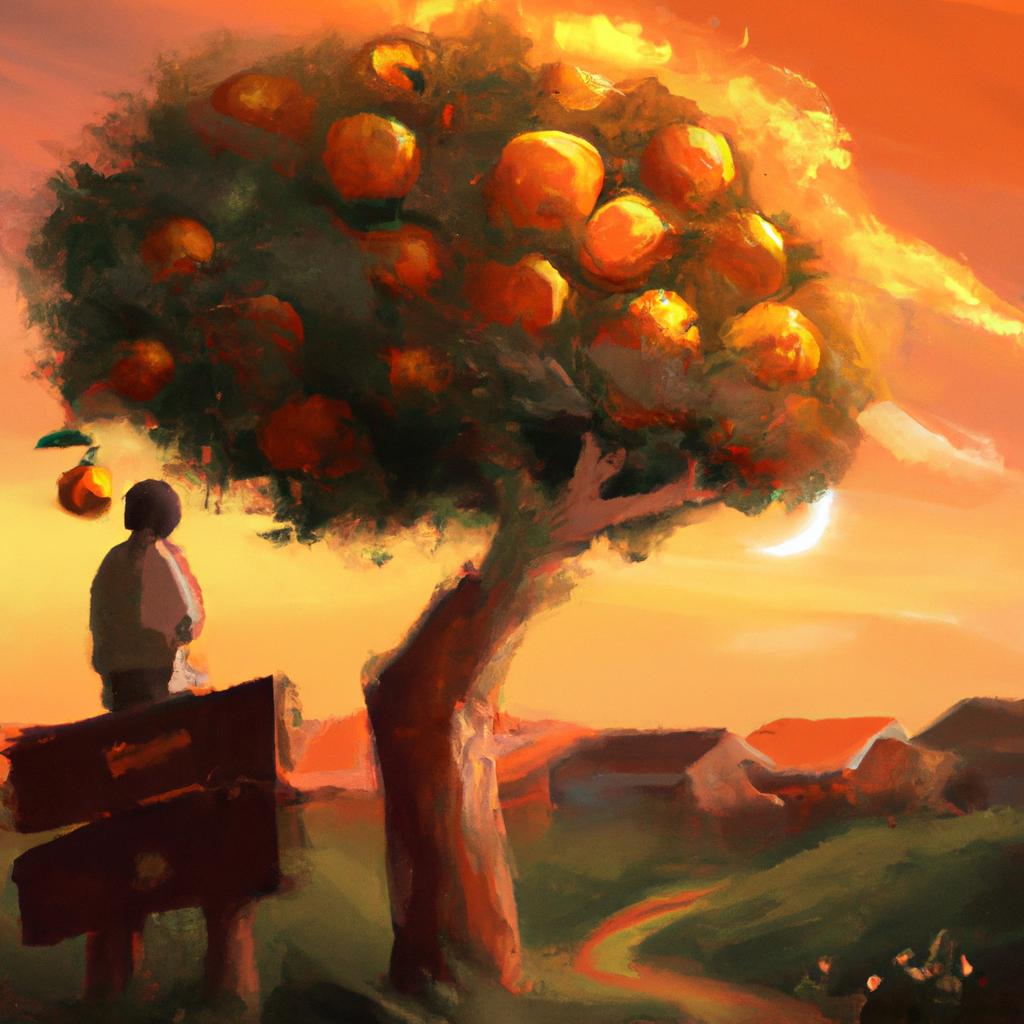 Imagem de capa do post "Descubra o Significado de Sonhar com Pomar de Laranja!" com um desenho digital