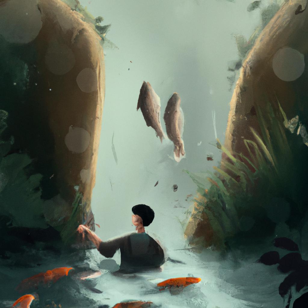 Imagem de capa do post "Descubra o Significado de Sonhar com Rio e Peixe!" com um desenho digital