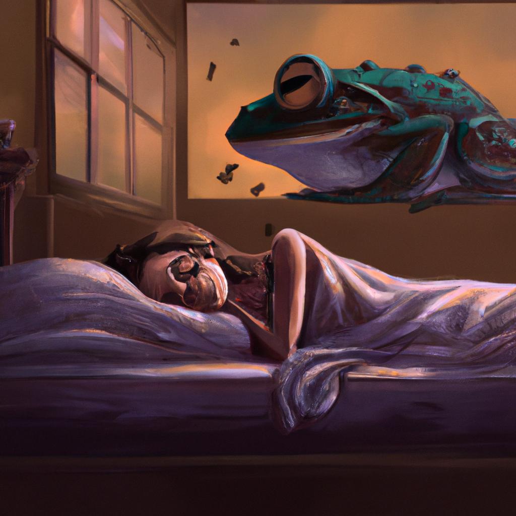 Imagem de capa do post "Sono Revelador: O Que Significa Sonhar com Sapo na Cama?" com um desenho digital