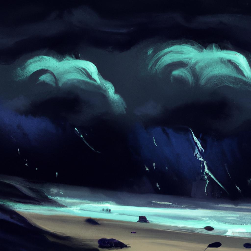 Imagem de capa do post "Sonhar com Tempestade na Praia: Descubra o Significado!" com um desenho digital