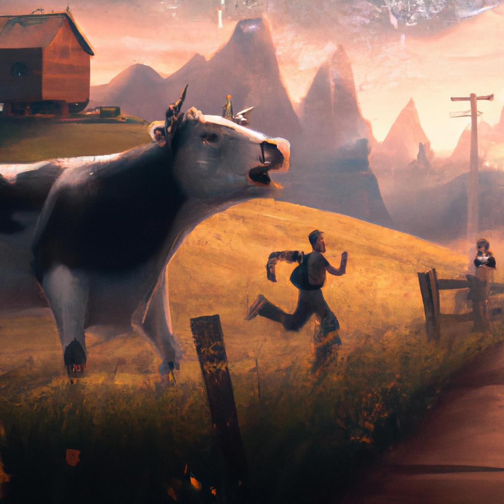 Imagem de capa do post "Sonhar com Vaca Correndo Atrás de Nós: Descubra o Significado!" com um desenho digital
