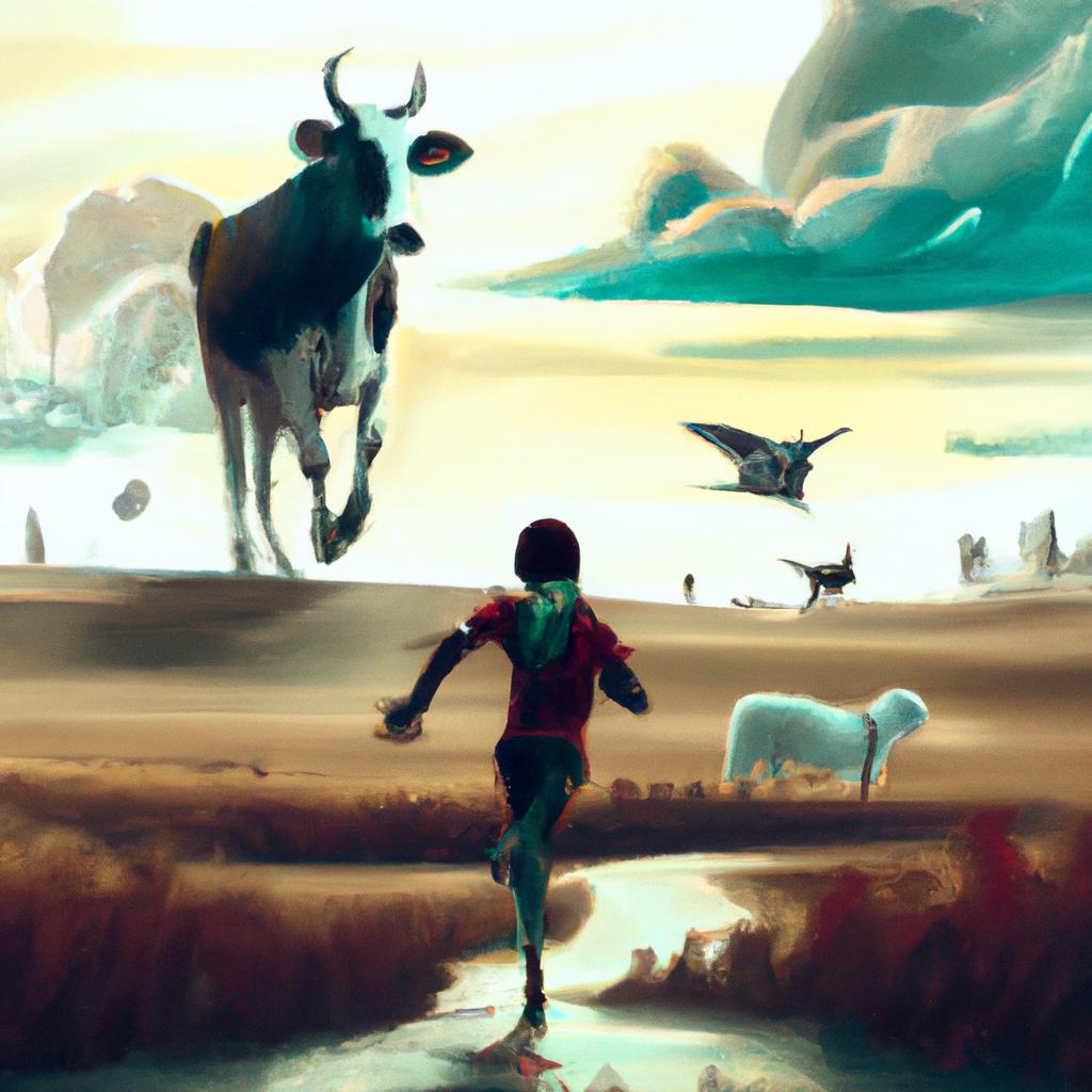 Imagem de capa do post "Descubra o que Sonhar com Vaca Correndo Atrás de Você Significa!" com um desenho digital