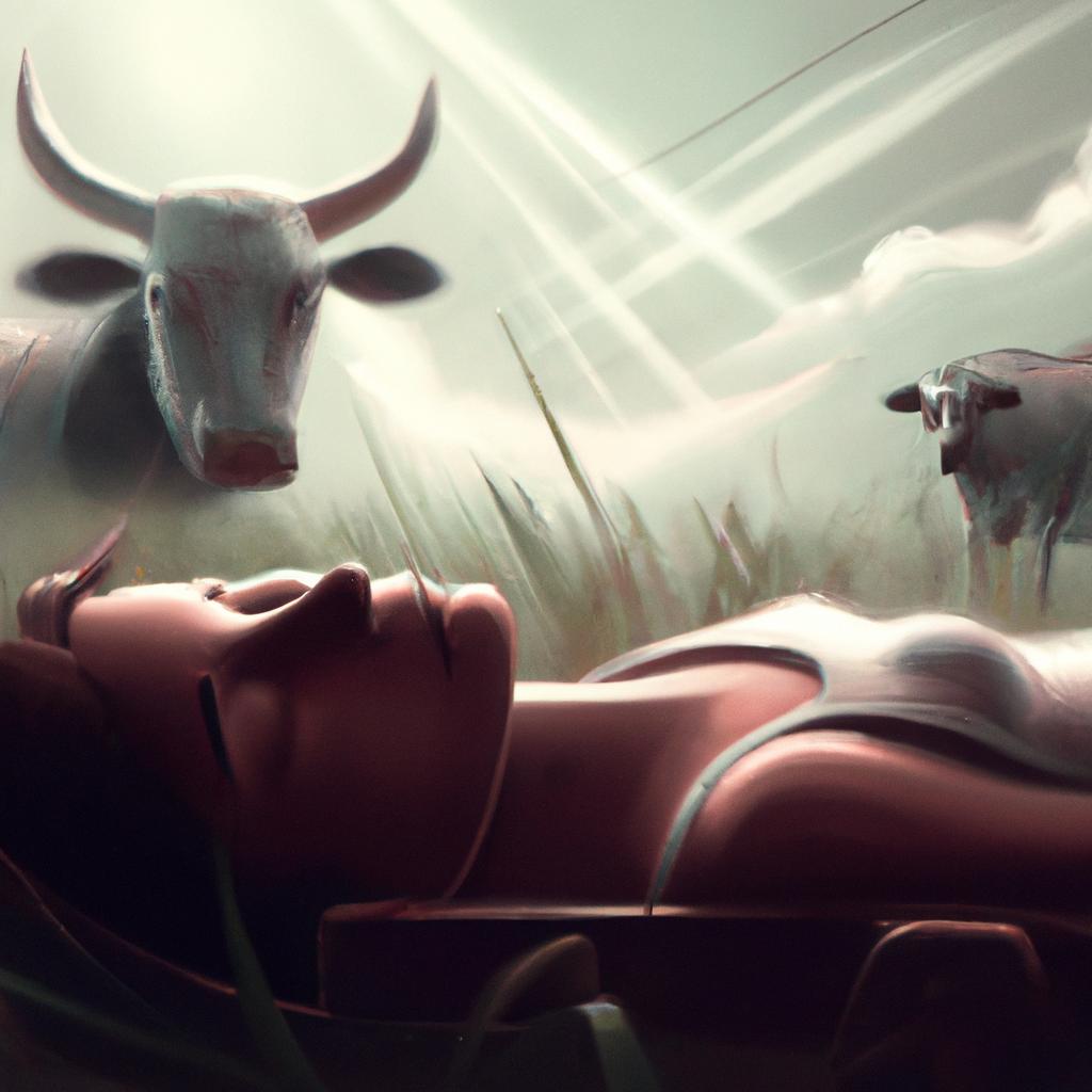 Imagem de capa do post "Sonhar com Vaca Doente: Descubra o Significado Oculto!" com um desenho digital
