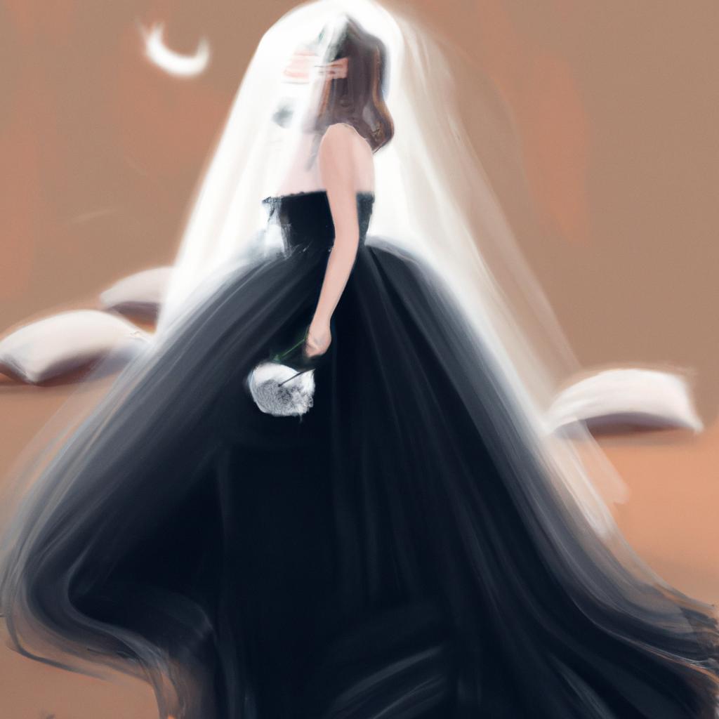 Imagem de capa do post "Descubra o Significado de Sonhar com Vestido Preto de Noiva!" com um desenho digital