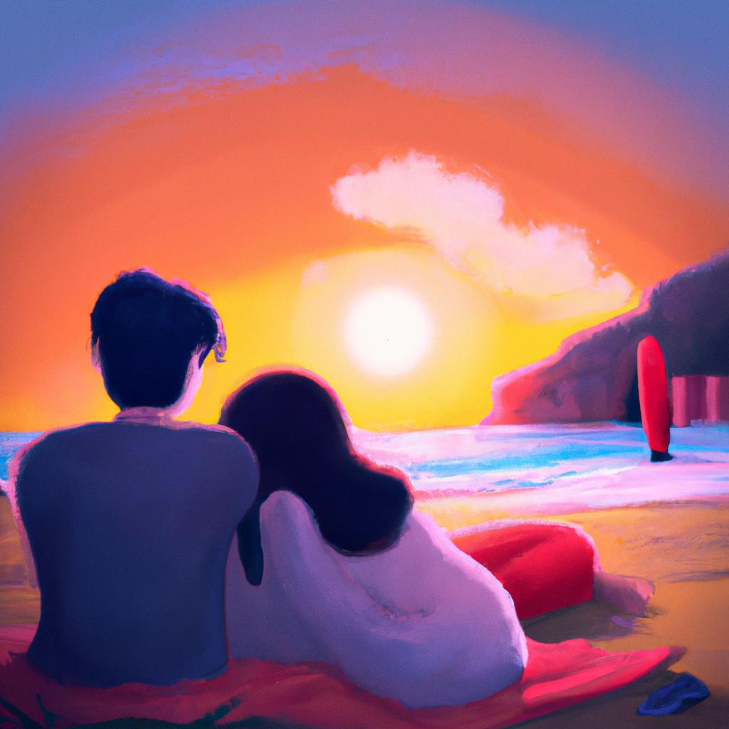Imagem de capa do post "Sonhar na Praia com a Pessoa Amada: Descubra o Significado!" com um desenho digital