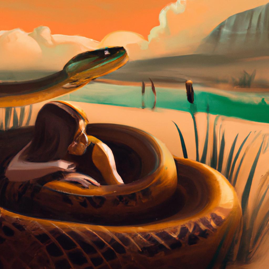 Imagem de capa do post "Sonhar Várias Vezes com Cobra: O Que Significa?" com um desenho digital