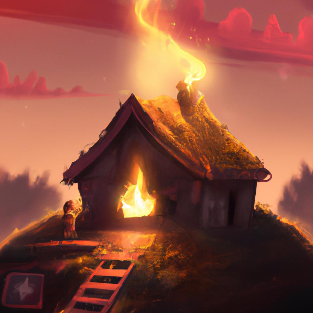 Imagem de capa do post "Sonho com Casa Pegando Fogo: Descubra o Significado!" com um desenho digital