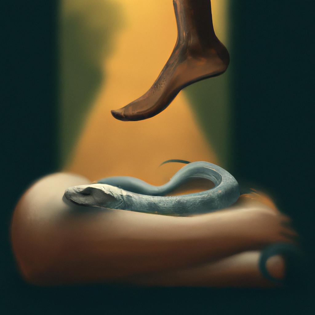 Imagem de capa do post "Descubra o Que Significa Sonhar com Cobra Mordendo o Pé!" com um desenho digital