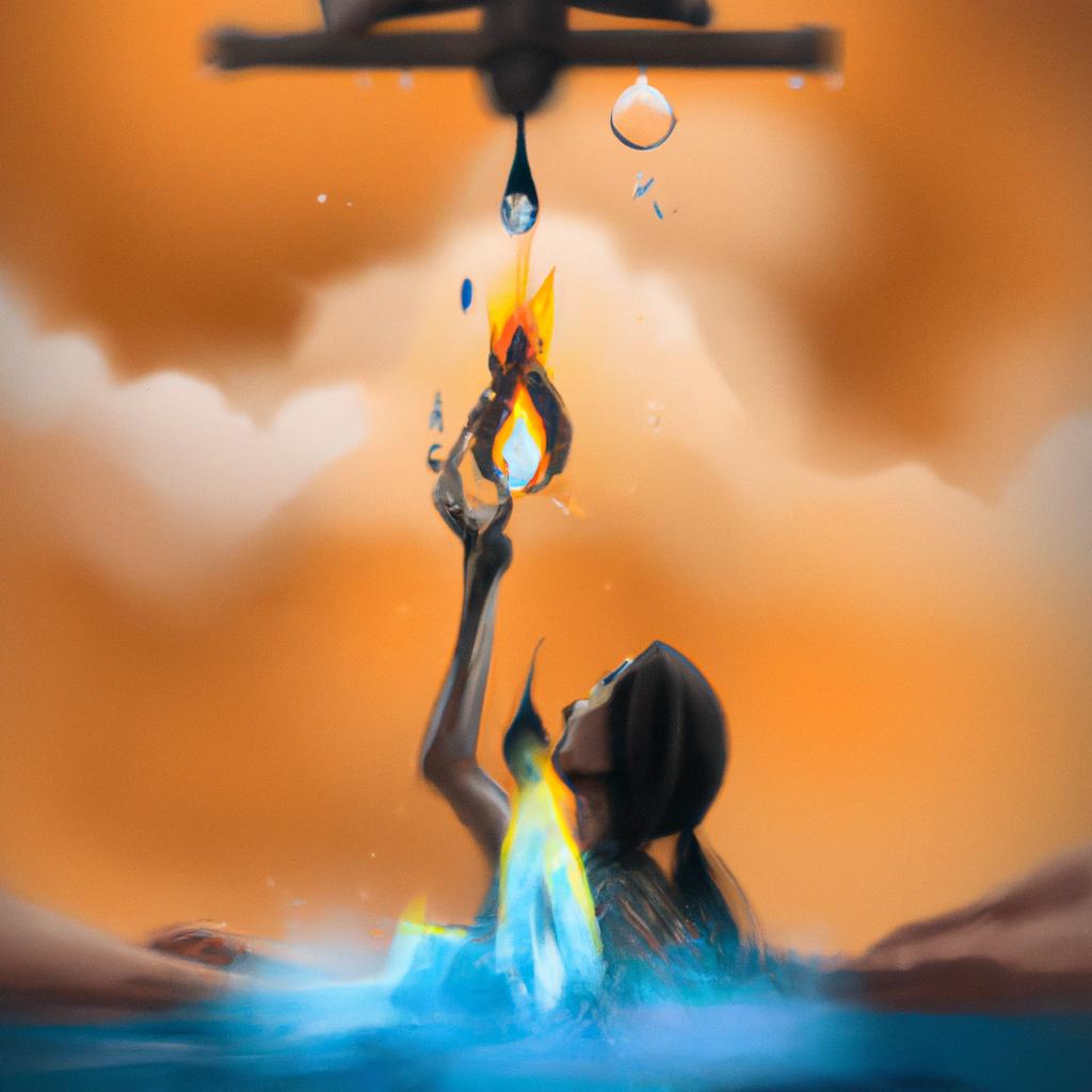Imagem de capa do post "Descubra o Significado de Sonhar Apagando Fogo com Água!" com um desenho digital