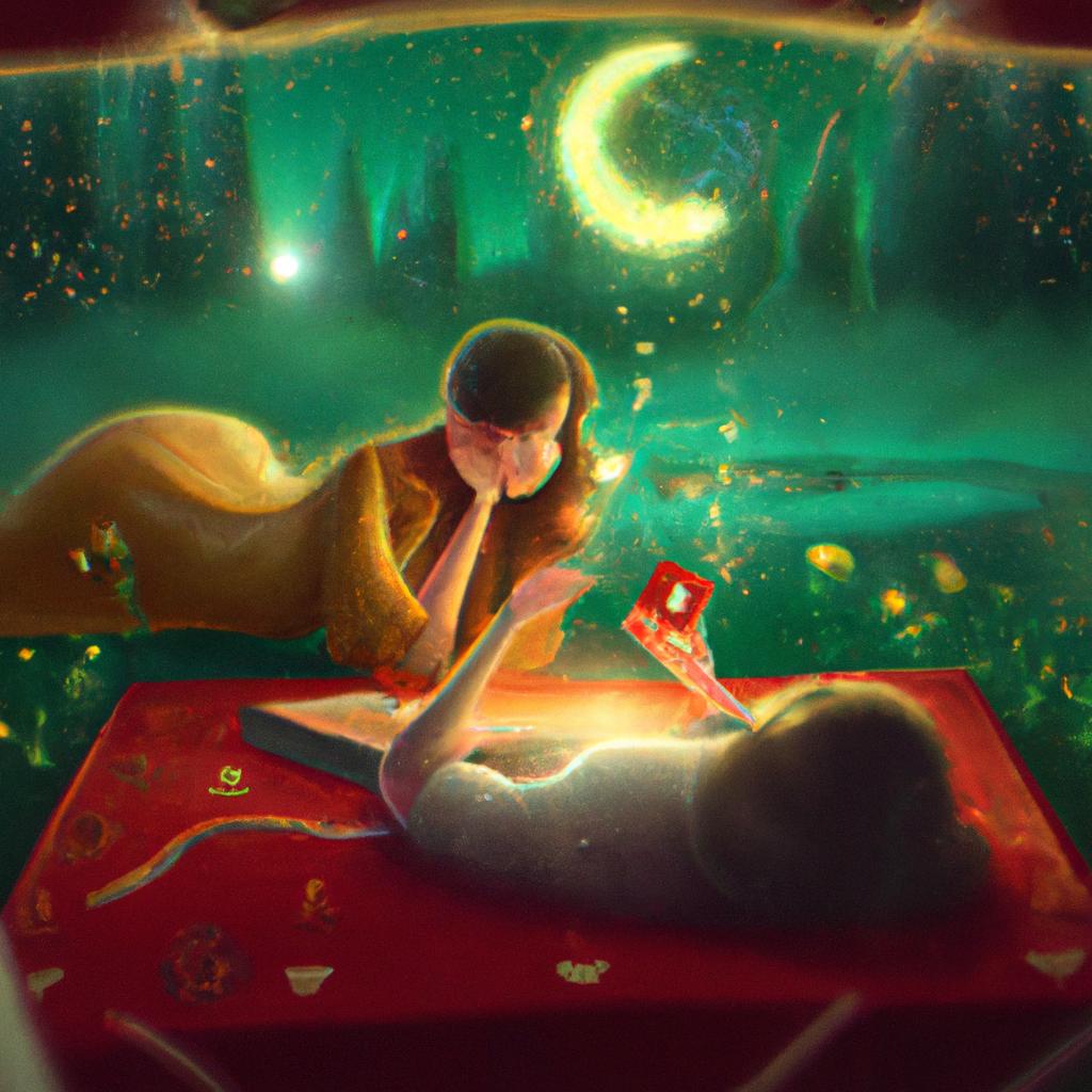Imagem de capa do post "Sonhar com Alguém Lendo Cartas de Tarot: Descubra o Significado!" com um desenho digital