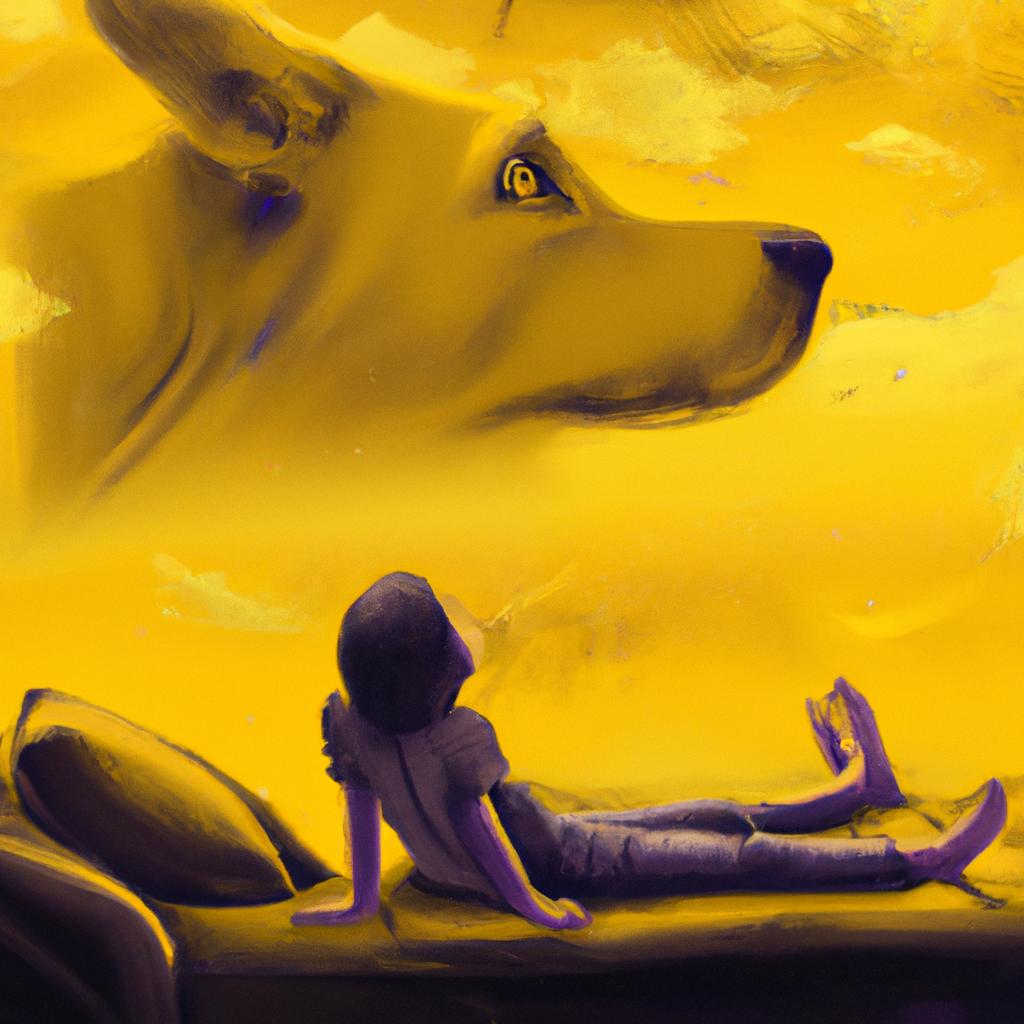 Imagem de capa do post "Sonhar com Cachorro Amarelo Manso: Descubra o Significado!" com um desenho digital
