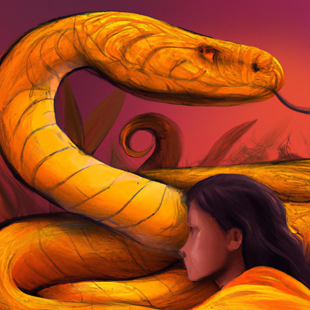 Imagem de capa do post "Descubra o Significado de Sonhar com Cobra Gigante Amarela!" com um desenho digital