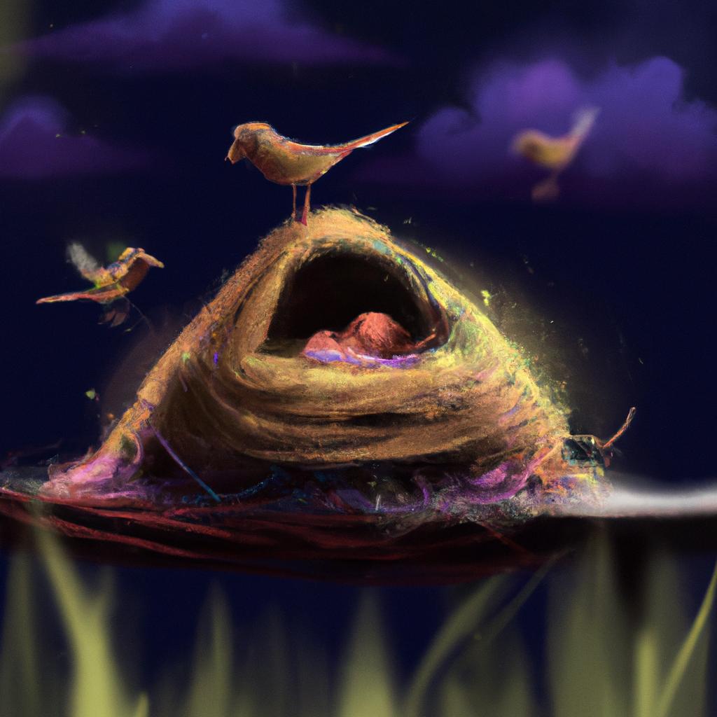 Imagem de capa do post "Descubra o que Significa Sonhar Com Filhotes de Passarinho no Ninho!" com um desenho digital
