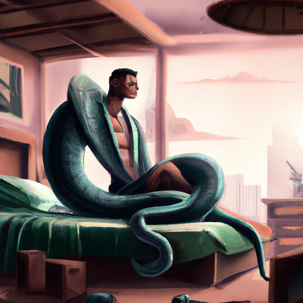 Imagem de capa do post "Descubra o Que Significa Sonhar com Cobra no Quarto!" com um desenho digital