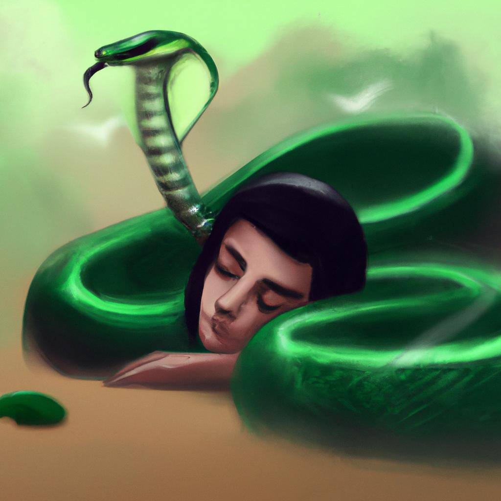 Imagem de capa do post "Descubra o Significado de Sonhar com Cobra Verde Te Mordendo!" com um desenho digital