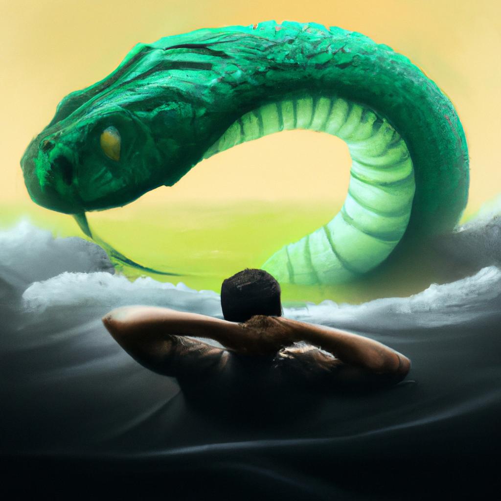 Imagem de capa do post "Descubra o Significado de Sonhar com Cobra Grande!" com um desenho digital