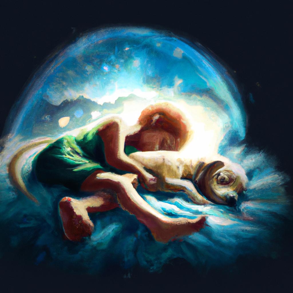 Imagem de capa do post "Descubra o Que Sonhar com Bebê e Cachorro Significa!" com um desenho digital