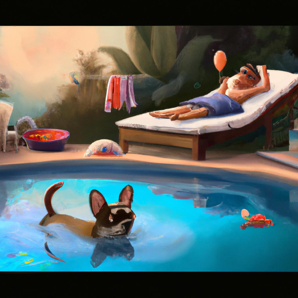 Imagem de capa do post "Descubra o Significado de Sonhar com Cachorro na Piscina!" com um desenho digital
