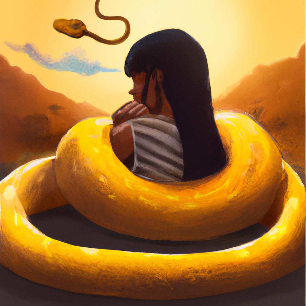 Imagem de capa do post "Sonhar com Cobra Amarela Grande: Descubra seu Significado!" com um desenho digital