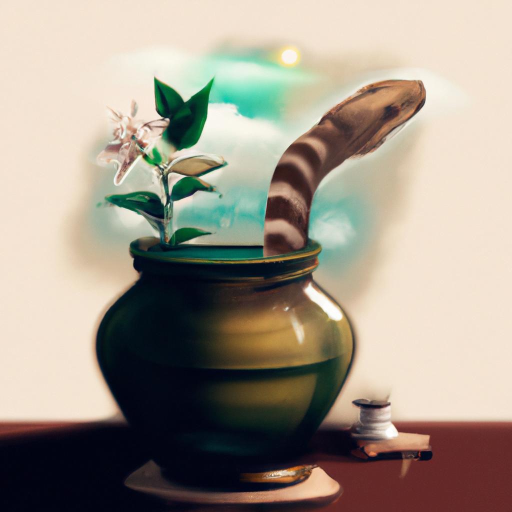 Imagem de capa do post "Descubra o Significado de Sonhar com Cobra Saindo do Vaso!" com um desenho digital