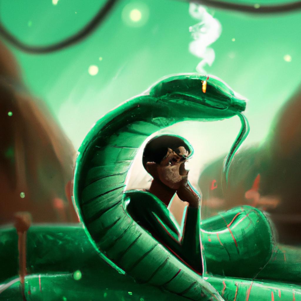 Imagem de capa do post "Descubra o Significado de Sonhar com Cobra Verde Gigante!" com um desenho digital
