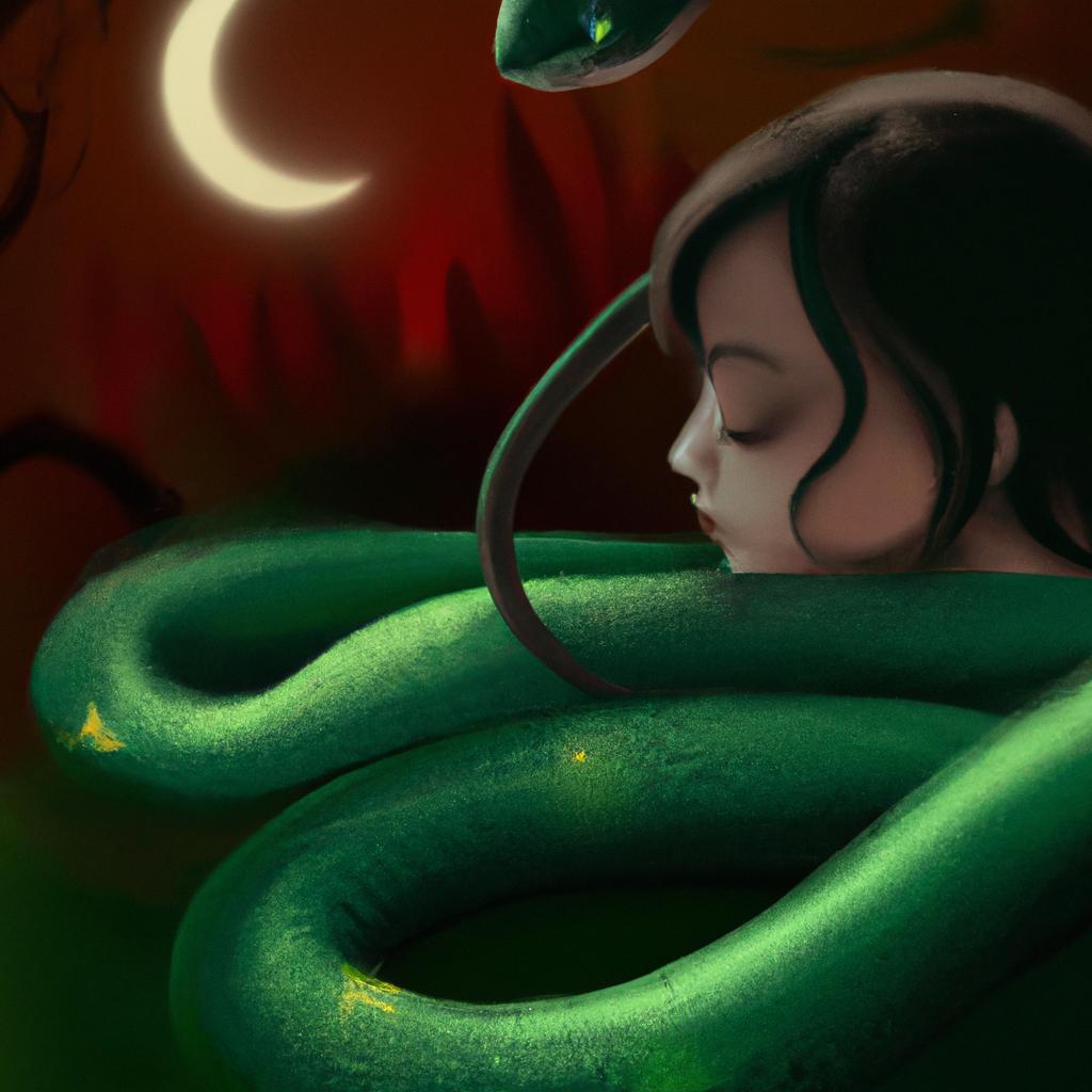 Imagem de capa do post "Sonhar com Cobra Verde Me Picando: O Que Significa?" com um desenho digital