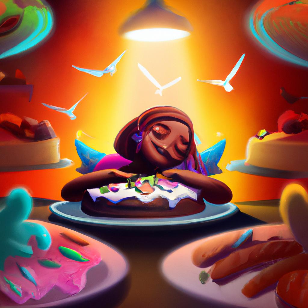 Imagem de capa do post "Sonhar com Festa e Comida: Descubra o que Significa!" com um desenho digital