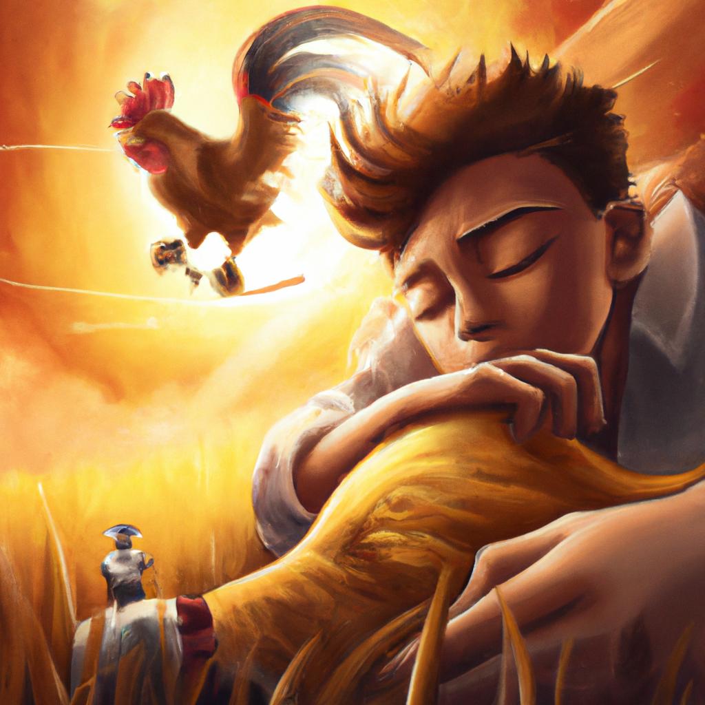 Imagem de capa do post "Sonhar com Galo Atacando: Descubra o Significado Oculto!" com um desenho digital