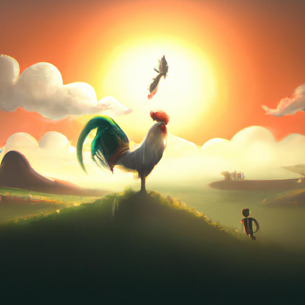 Imagem de capa do post "Descubra o que Significa Sonhar com Galo Te Atacando!" com um desenho digital