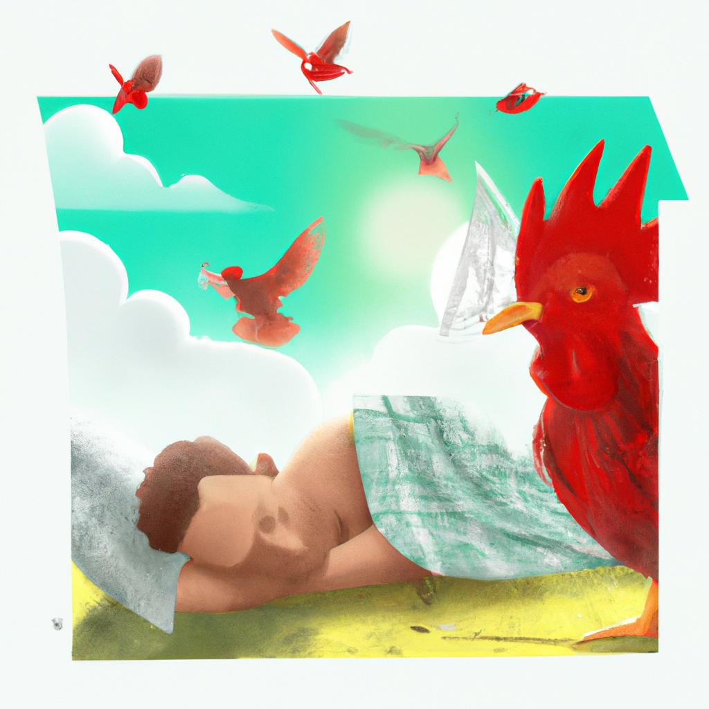 Imagem de capa do post "Significado de Sonhar com Galo Vermelho: Descubra o que Significa!" com um desenho digital