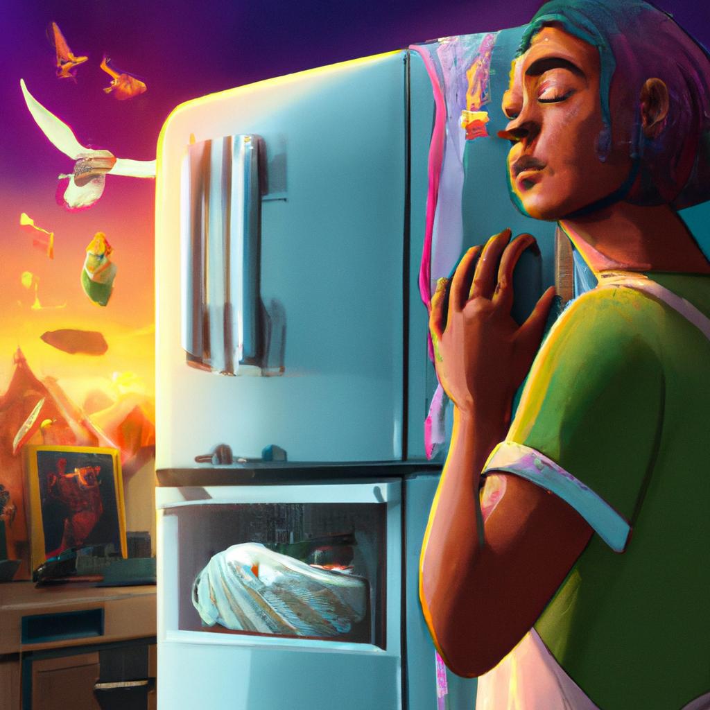 Imagem de capa do post "Descubra o que Significa Sonhar com Geladeira Nova!" com um desenho digital