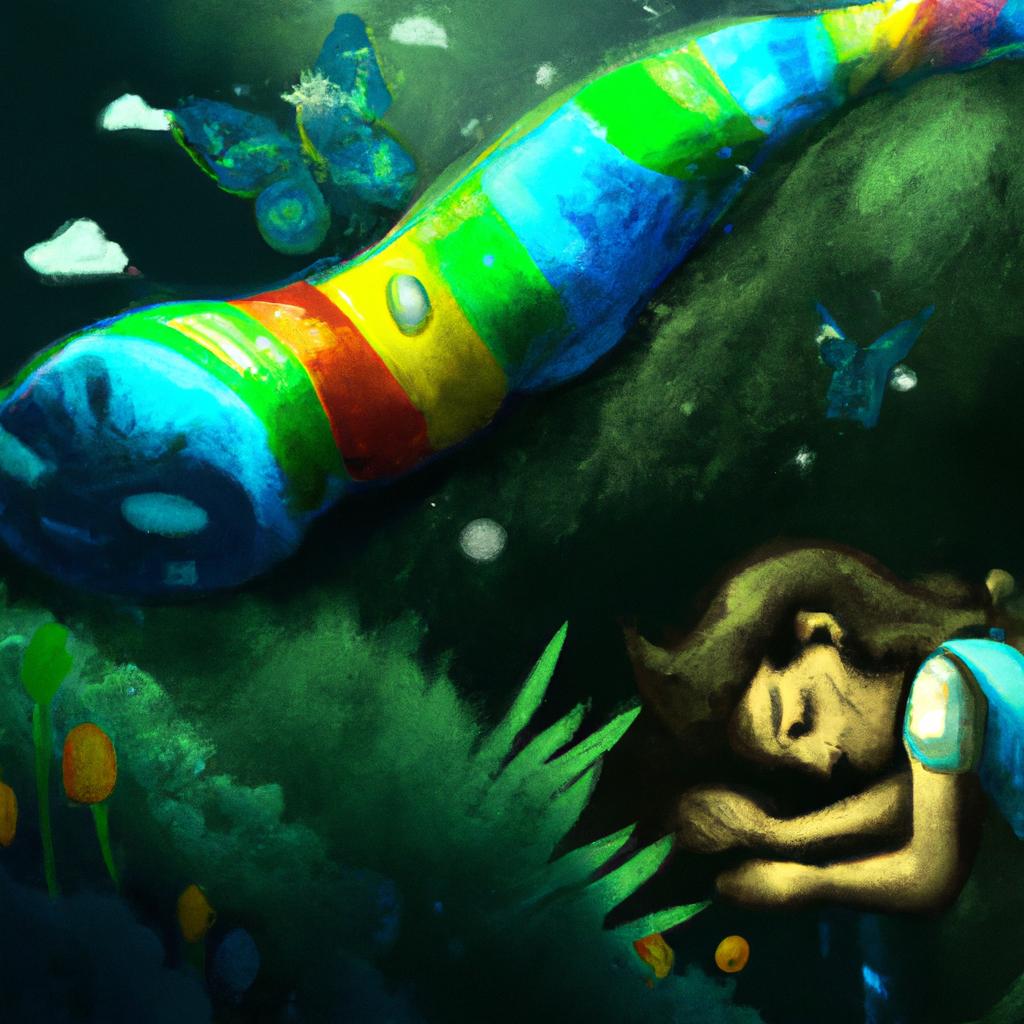 Imagem de capa do post "Sonhar com Lagarta Colorida: Saiba o que Significa!" com um desenho digital