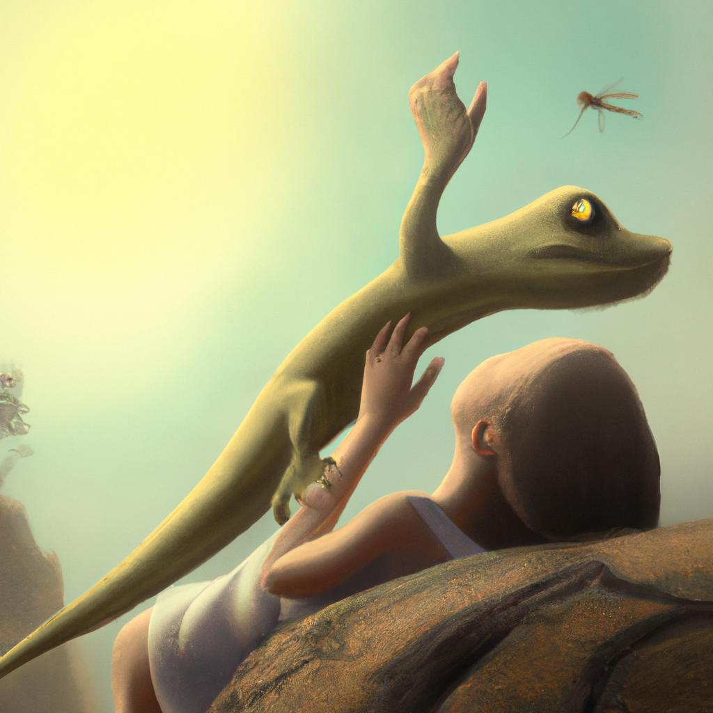 Imagem de capa do post "Descubra o Significado Quando Sonhar com Lagartixa Pulando em Você!" com um desenho digital