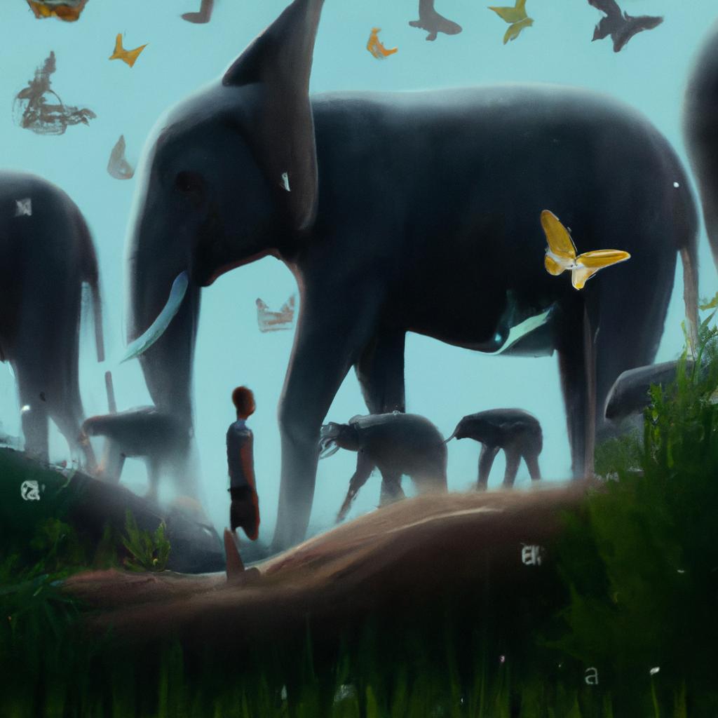 Imagem de capa do post "Sonhar com Manada de Elefantes: Descubra o Significado!" com um desenho digital