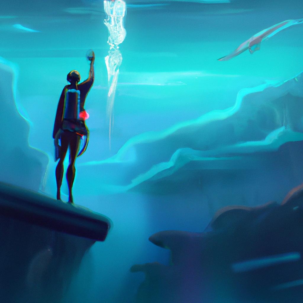 Imagem de capa do post "Descubra o Significado de Sonhar com Mergulho no Mar Azul!" com um desenho digital