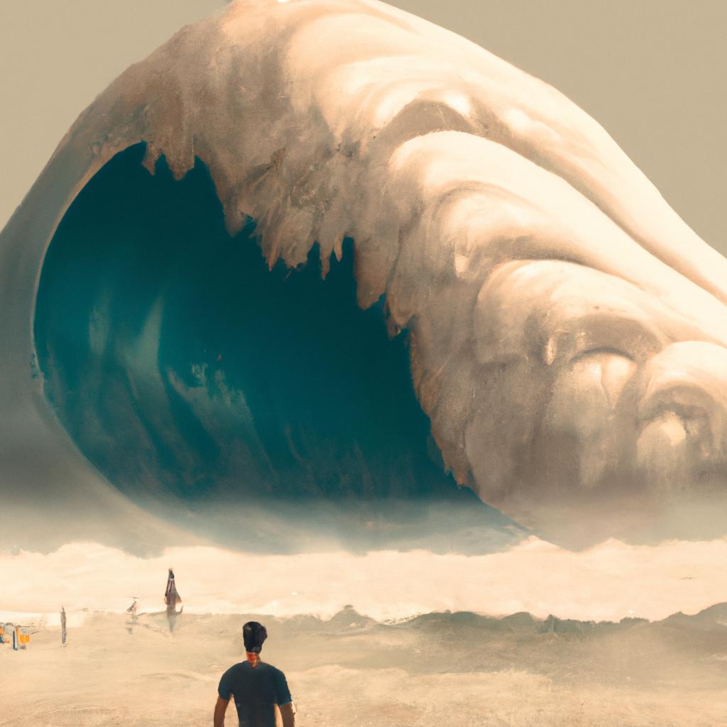 Imagem de capa do post "Descubra o Significado de Sonhar com Onda Gigante na Praia!" com um desenho digital