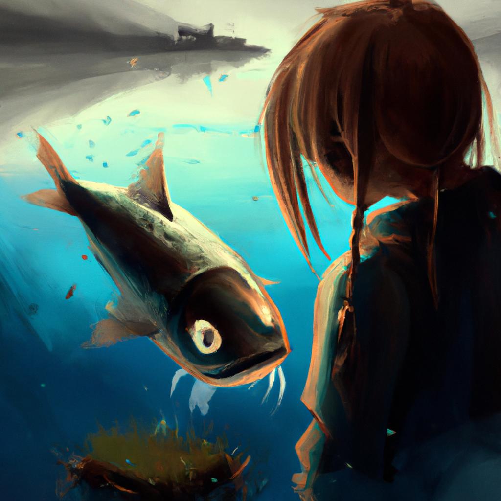 Imagem de capa do post "Descubra o Significado Quando Sonhar com Peixe Saindo da Água!" com um desenho digital
