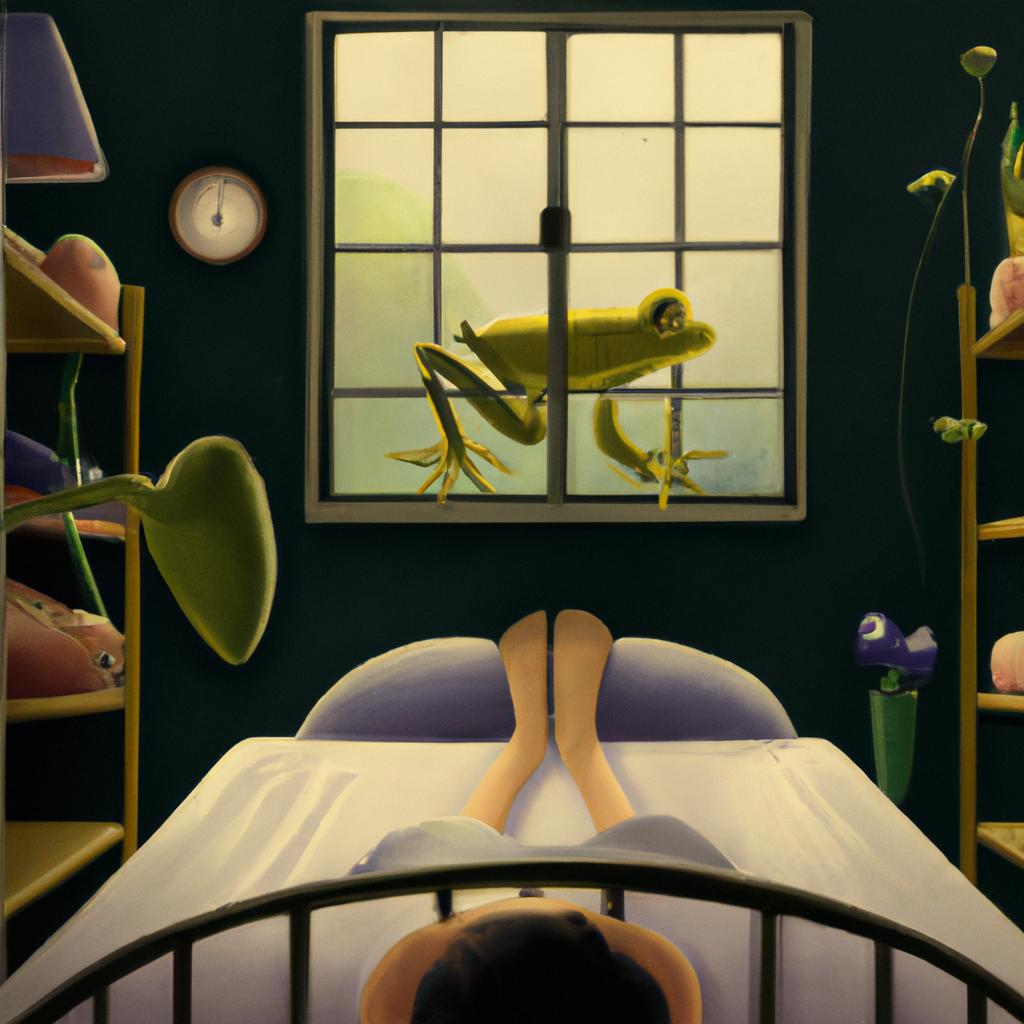 Imagem de capa do post "Descubra o Significado de Sonhar com Sapo no Quarto!" com um desenho digital