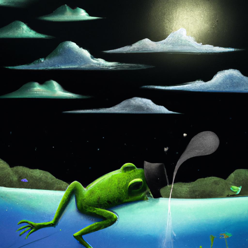 Imagem de capa do post "Pulando no Sonho: O Significado de Sonhar com Sapo Preto" com um desenho digital