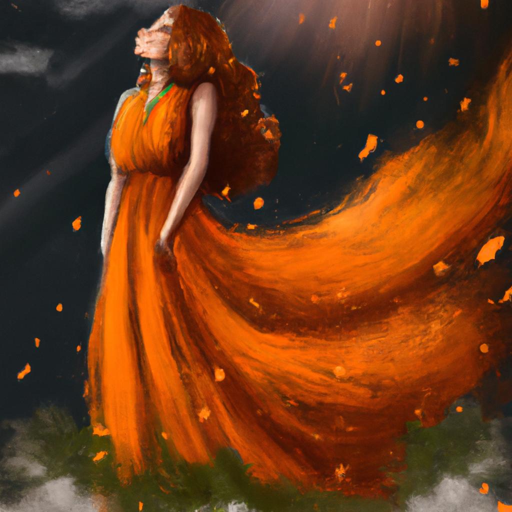 Imagem de capa do post "Sonhar com Vestido Laranja: Descubra o Significado!" com um desenho digital