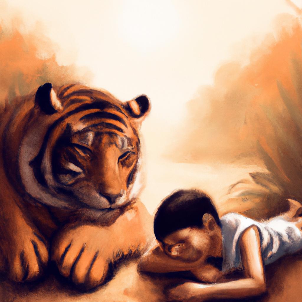 Imagem de capa do post "Descubra o Significado do Sonho com Tigre!" com um desenho digital