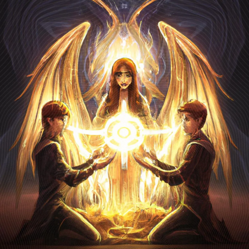uma pintura a óleo sobre grupo espirita