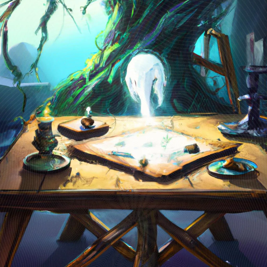 Mesa Branca: A Essência do Espiritismo em um Ritual Sagrado 4 uma cena ilustrada de mesa branca espiritismo