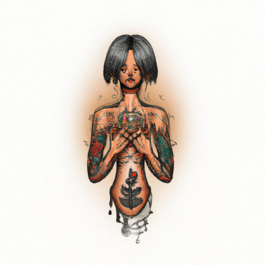 uma cena ilustrada de tatuagem e espiritismo