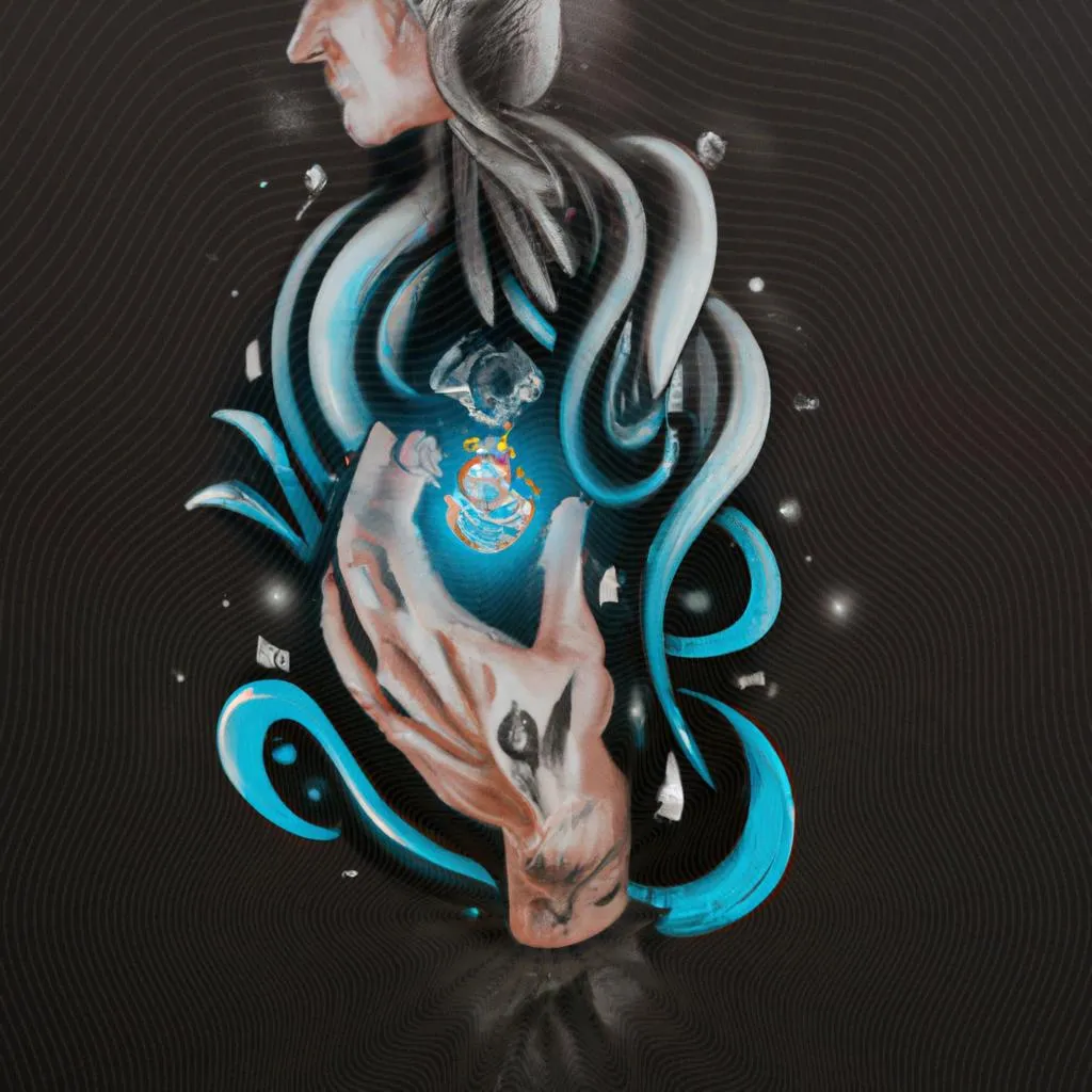 uma cena cinematográfica ilustrada de tatuagem e espiritismo