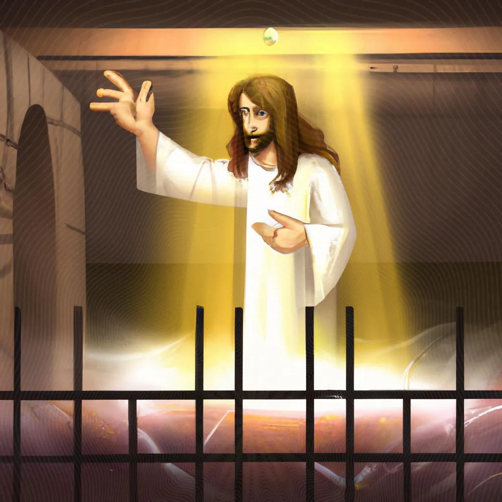 uma figura artística de jesus pregou aos espiritos em prisão