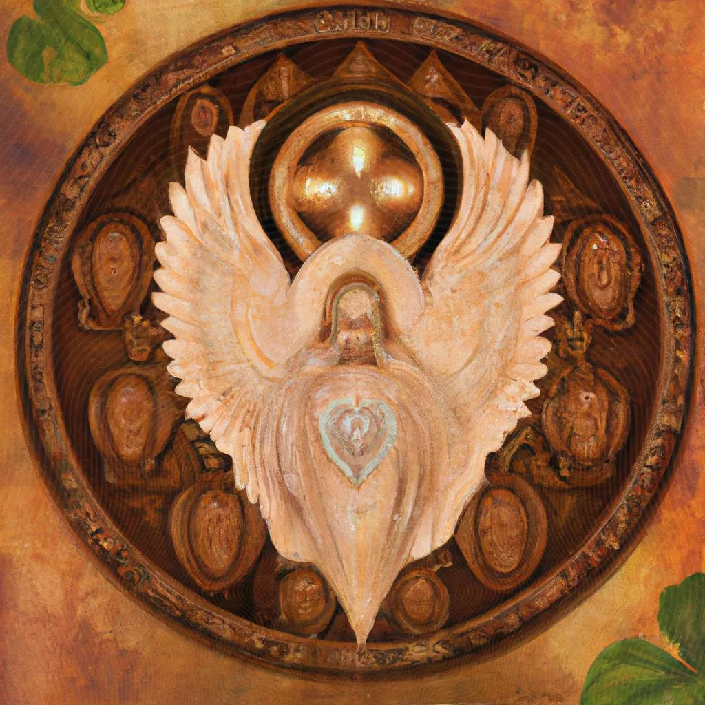 uma pintura a óleo sobre mandala divino espirito santo mdf