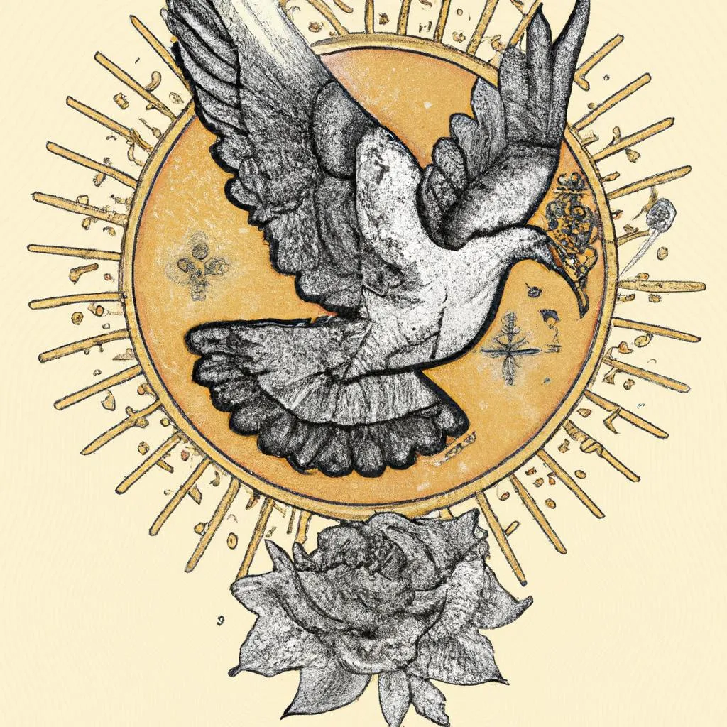 uma vista panorâmica ilustrada de tatuagem do espirito santo